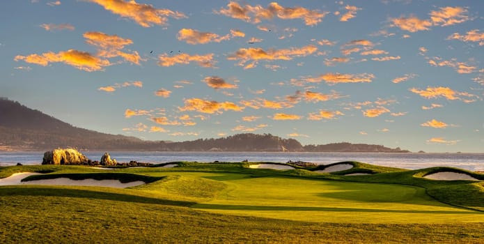 Coastline golf course, greens and bunkers in California, usa