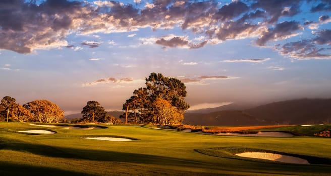 Coastline golf course, greens and bunkers in California, usa