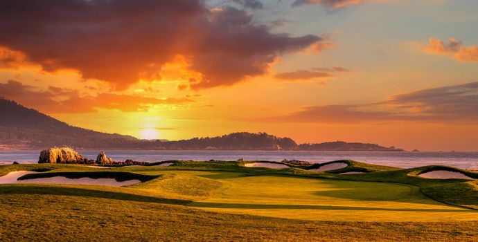 Coastline golf course, greens and bunkers in California, usa