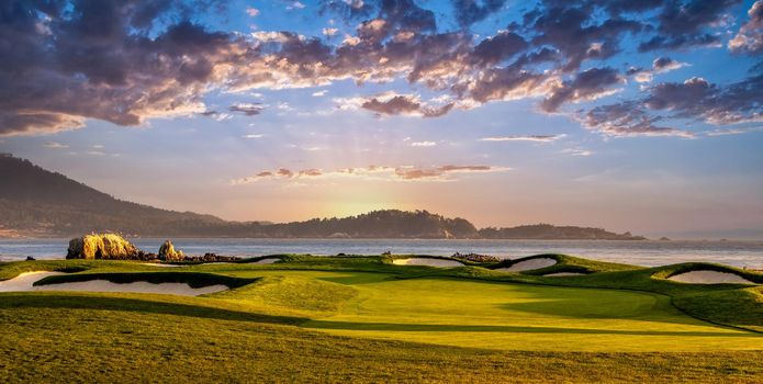 Coastline golf course, greens and bunkers in California, usa