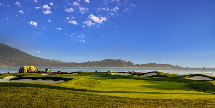 Coastline golf course, greens and bunkers in California, usa