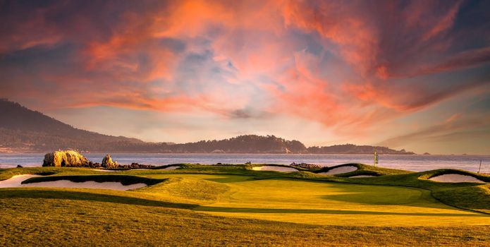 Coastline golf course, greens and bunkers in California, usa