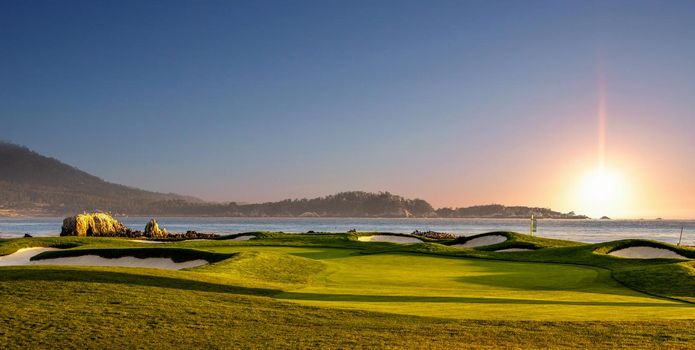 Coastline golf course, greens and bunkers in California, usa