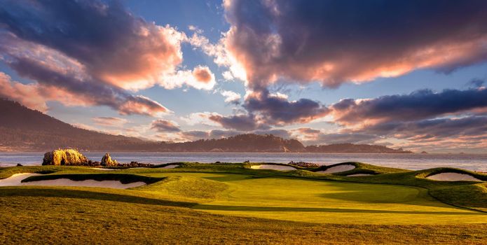 Coastline golf course, greens and bunkers in California, usa