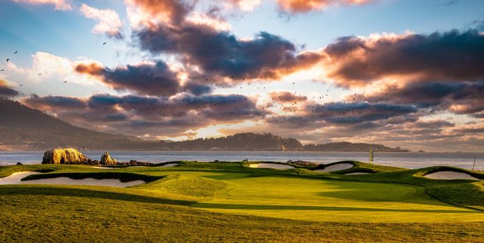 Coastline golf course, greens and bunkers in California, usa