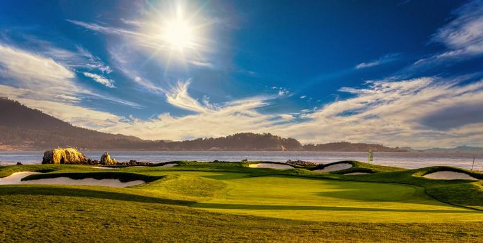 Coastline golf course, greens and bunkers in California, usa