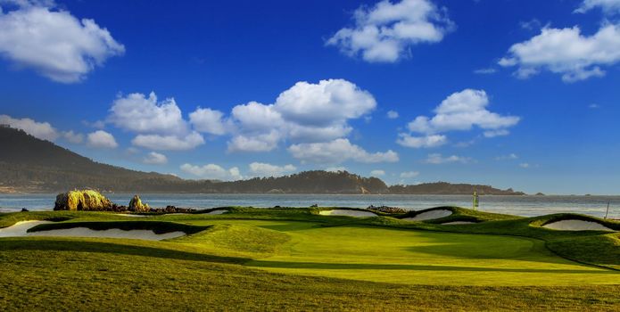 Coastline golf course, greens and bunkers in California, usa