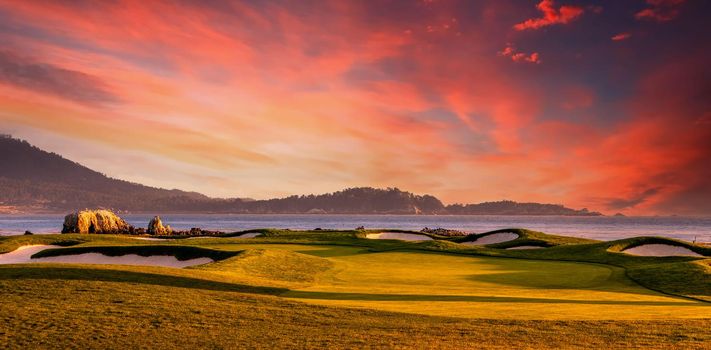 Coastline golf course, greens and bunkers in California, usa