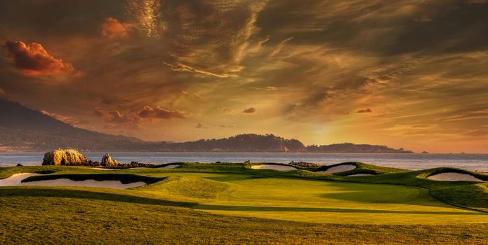 Coastline golf course, greens and bunkers in California, usa