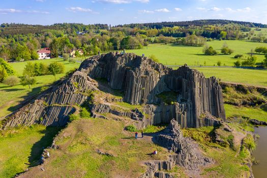 Polygonal structures of basalt columns, natural monument Panska skala near Kamenicky Senov, Czech Republic. Basalt organ pipes of Panska Skala near Kamenicky Senov, Czechia. 