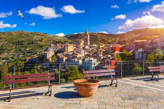 Amazing cityscape of Novara di Sicilia town. View of Novara di Sicilia, Sicily, Italy, Europe. Mountain village Novara di Sicilia, Sicily, Italy.