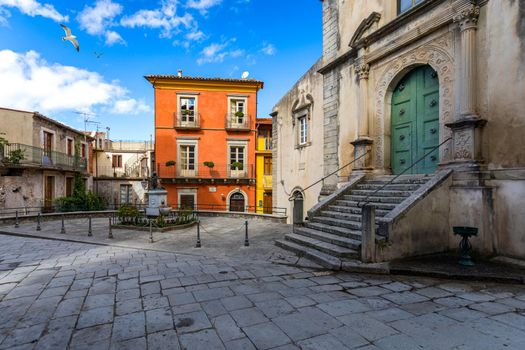 Amazing cityscape of Novara di Sicilia town. View of Novara di Sicilia, Sicily, Italy, Europe. Mountain village Novara di Sicilia, Sicily, Italy.