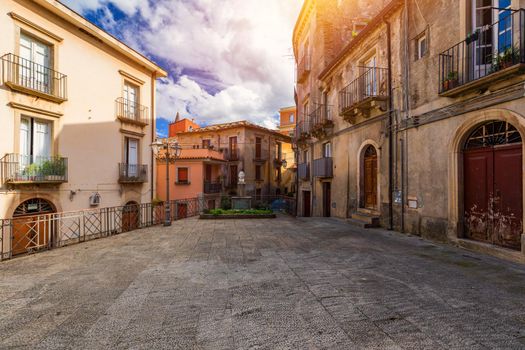 Amazing cityscape of Novara di Sicilia town. Aerial view of Novara di Sicilia, Sicily, Italy, Europe. Mountain village Novara di Sicilia, Sicily, Italy.