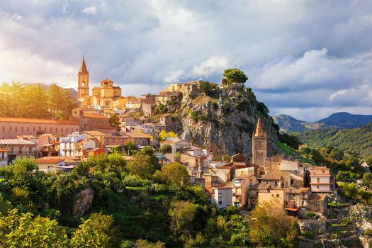 Amazing cityscape of Novara di Sicilia town. Aerial view of Novara di Sicilia, Sicily, Italy, Europe. Mountain village Novara di Sicilia, Sicily, Italy.