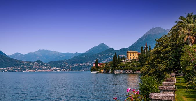 VARENNA, ITALY, JUNE 05, 2019 : exteriors and gardens of villa Monastero, on lake Como, june 05, 2019, in Varenna, italy