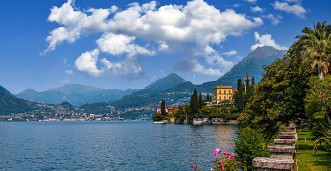 VARENNA, ITALY, JUNE 05, 2019 : exteriors and gardens of villa Monastero, on lake Como, june 05, 2019, in Varenna, italy