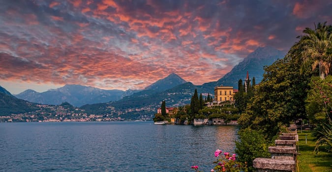 VARENNA, ITALY, JUNE 05, 2019 : exteriors and gardens of villa Monastero, on lake Como, june 05, 2019, in Varenna, italy