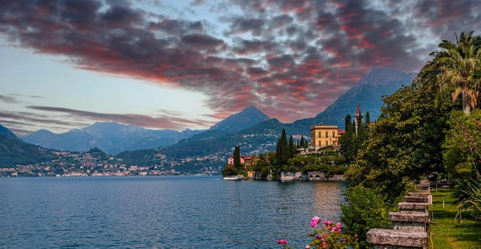 VARENNA, ITALY, JUNE 05, 2019 : exteriors and gardens of villa Monastero, on lake Como, june 05, 2019, in Varenna, italy