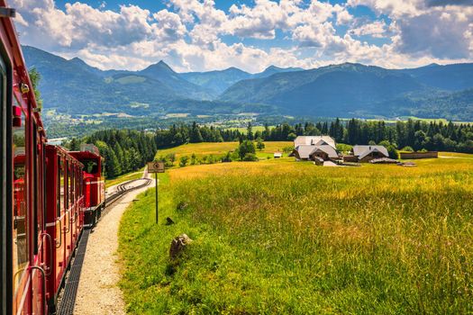 Schafberg Railway, a metre gauge cog railway in Upper Austria and Salzburg, from Sankt Wolfgang im Salzkammergut up to the Schafberg. Austria, Salzkammergut, Schafberg, Schafbergbahn, cog railway.