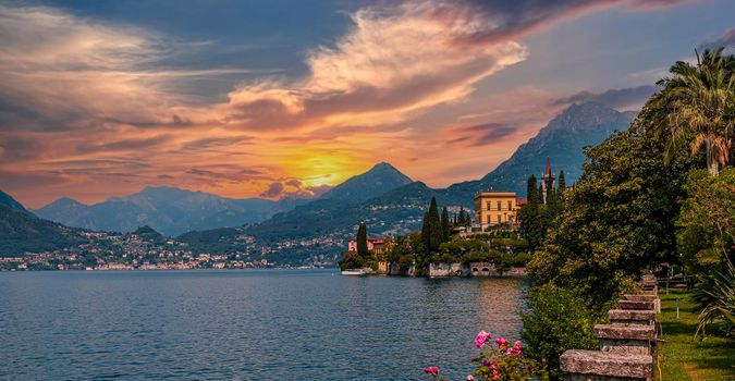 VARENNA, ITALY, JUNE 05, 2019 : exteriors and gardens of villa Monastero, on lake Como, june 05, 2019, in Varenna, italy