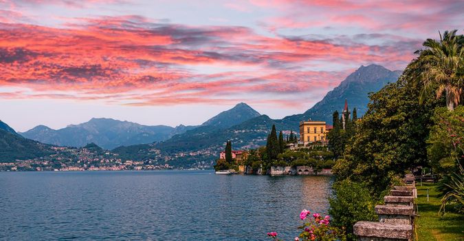 VARENNA, ITALY, JUNE 05, 2019 : exteriors and gardens of villa Monastero, on lake Como, june 05, 2019, in Varenna, italy