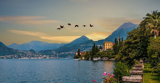 VARENNA, ITALY, JUNE 05, 2019 : exteriors and gardens of villa Monastero, on lake Como, june 05, 2019, in Varenna, italy