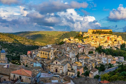 View of Ragusa (Ragusa Ibla), UNESCO heritage town on Italian island of Sicily. View of the city in Ragusa Ibla, Province of Ragusa, Val di Noto, Sicily, Italy. 