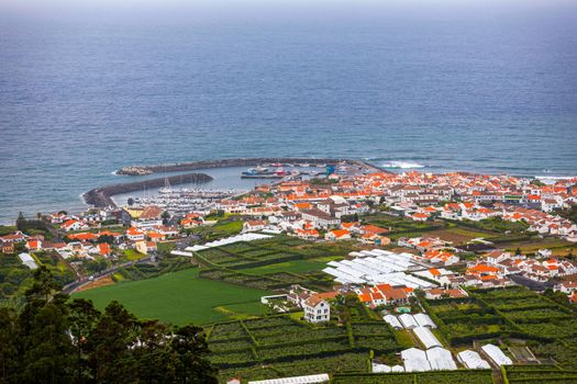 Island of Vila Franca do Campo from the chapel of Nossa Senhora da Page. San Miguel Island, Portugal. Travel to the Azores. Island of Vila Franca do Campo near San Miguel island, Azores, Portugal.