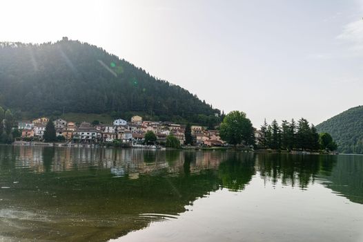 panorama of the village of piediluco and the lake in umbria