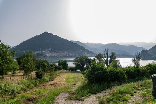 panorama of the village of piediluco and the lake in umbria