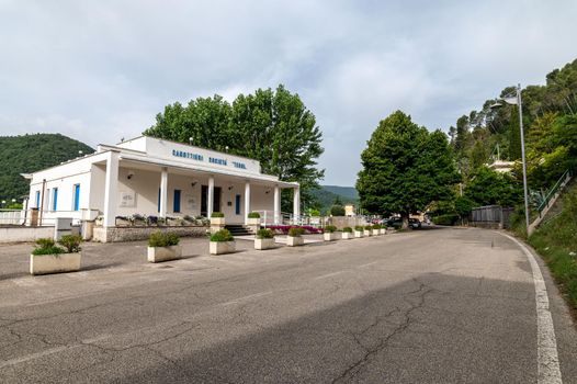 piediluco,italy june 23 2021:piediluco rowing club near the town