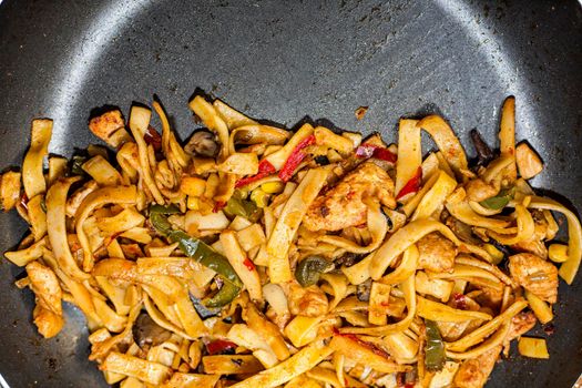 Bami Goreng is a pasta dish. Dish is made on a indonesian way with chicken brast and pasta.