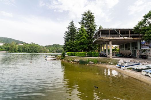 piediluco,italy june 23 2021:coast along the lake of piediluco in umbria