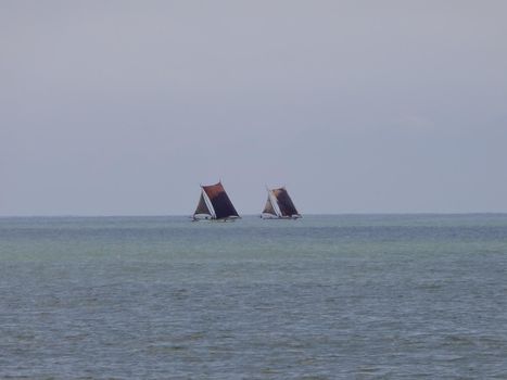 Fishing boats at the coast of Negombo, Sri Lanka.