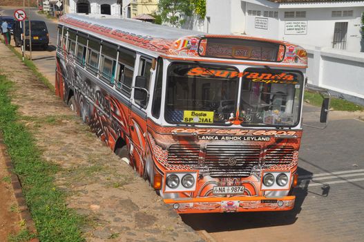 Decorated and painted bus in Galle, Sri Lanka.