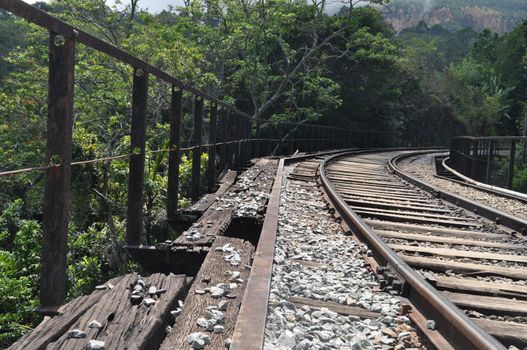 Rail road track between Ella and Nuwara Eliya, Sri Lanka.