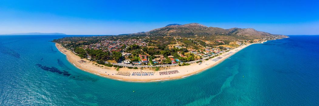 Skala Beach view from above, Cephalonia, Greece. Skala famous beach in Kefalonia island, Greece. Beeautiful Skala beach, Kefalonia island, Ionian sea, Greece. 