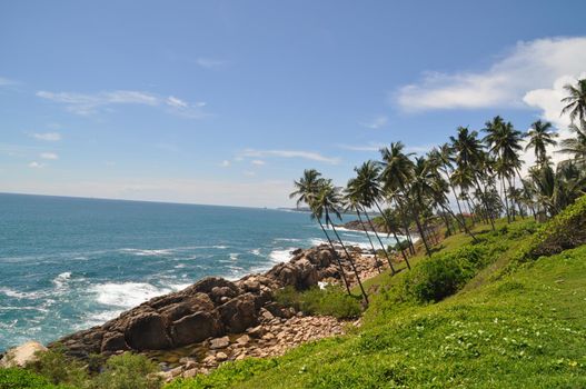 Coastal line near the city of Mirissa, Sri Lanka.