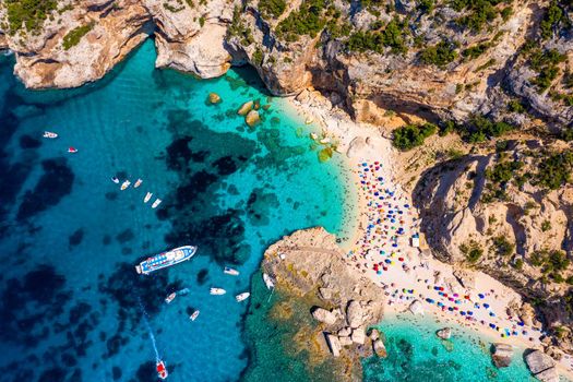 Cala Mariolu view from above. Cala Mariolu famous beach. Italy Sardinia Nuoro province National Park of the Bay of Orosei and Gennargentu Cala Mariolu listed as World Heritage. Sardinia, Italy.