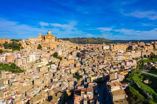 Piazza Armerina in the Enna province of Sicily in Italy. Piazza Armerina cityscape with the Cathedral SS. Assunta and old town, Sicily, Piazza Armerina, Province of Enna, Sicily, Italy, Europe.