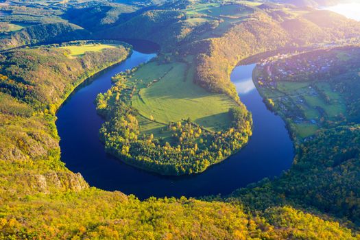 View of Vltava river horseshoe shape meander from Solenice viewpoint, Czech Republic. Zduchovice, Solenice, hidden gem among travel destinations, close to Prague, Czechia
