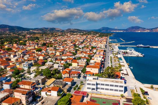 Lixouri is the second largest city of Kefalonia, Greece. Aerial view of city and port of Lixouri, Cefalonia island, Ionian, Greece. 