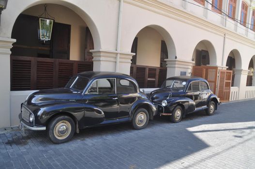 Restored cars in the city of Galle, Sri Lanka.