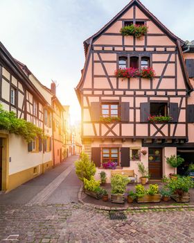 Colmar, Alsace, France. Petite Venice, water canal and traditional half timbered houses. Colmar is a charming town in Alsace, France. Beautiful view of colorful romantic city Colmar, France, Alsace.