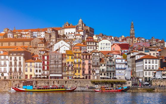 Scenic view of the Porto Old Town pier architecture over Duoro river in Porto, Portugal