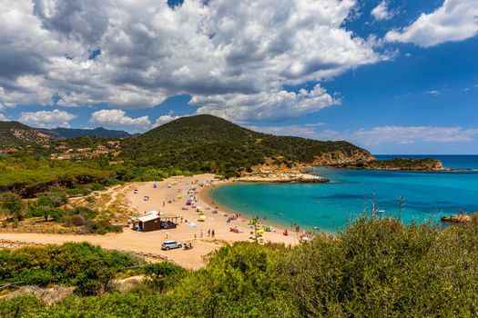 Su Portu beach near Spaggia di Chia Sa Colonia and famous Chia beach, Sardinia, Italy, Europe. Sardinia is the second largest island in the Mediterranean Sea, Sardegna, Italy.