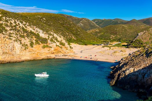 Cala Domestica beach, Sardinia, Italy. Sardinia is the second largest island in mediterranean sea. Sardinia, Cala Domestica beach, Italy. 