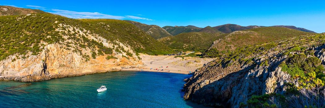 Cala Domestica beach, Sardinia, Italy. Sardinia is the second largest island in mediterranean sea. Sardinia, Cala Domestica beach, Italy. 