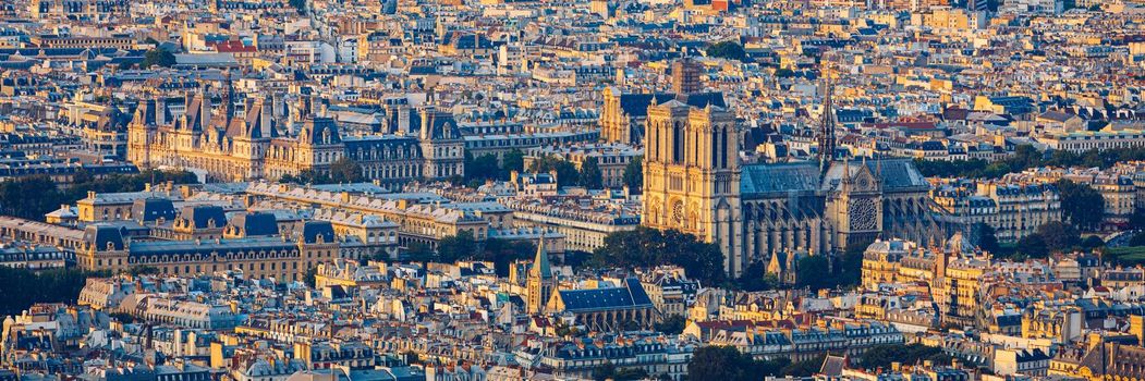 Notre Dame de Paris cathedral, France. Notre Dame de Paris Cathedral, most beautiful Cathedral in Paris. Picturesque sunset over Cathedral of Notre Dame de Paris, destroyed in a fire in 2019, Paris.
