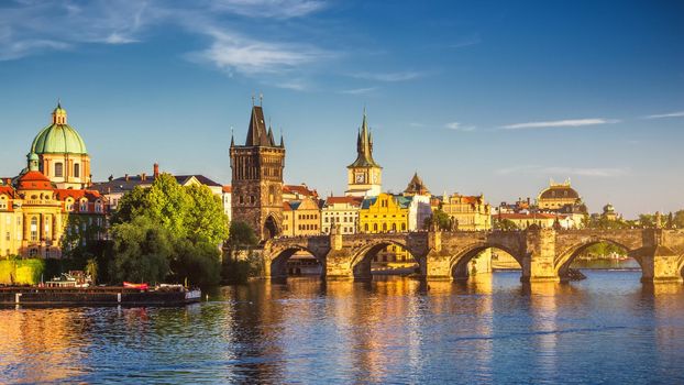 Vltava river and Charles bridge in Prague, Czech Republic